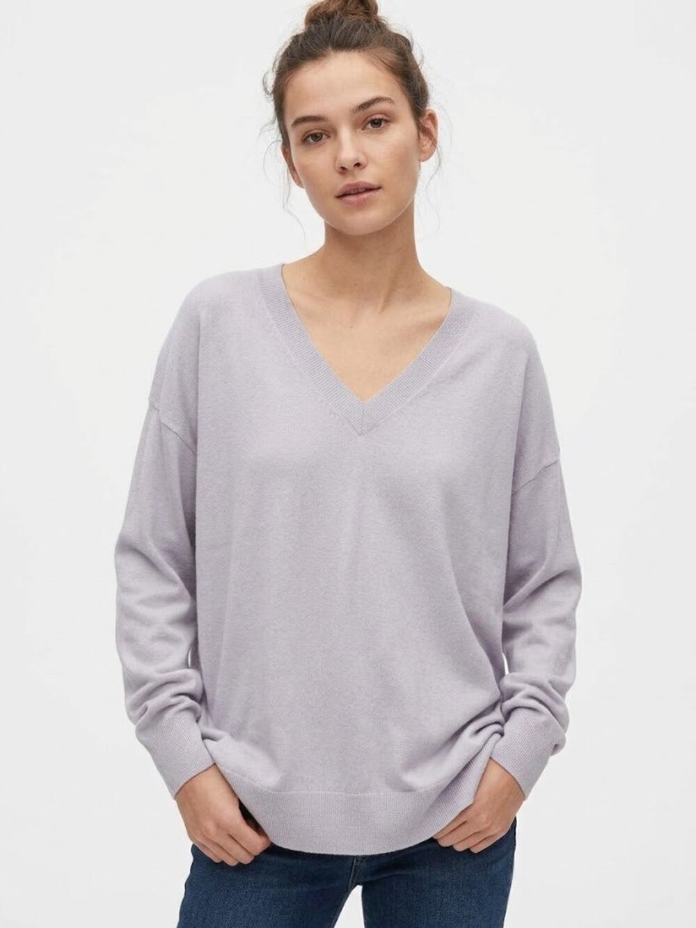 NWT Naked Cashmere May V-neck in Silver Grey Relaxed Fit Knit Sweater M